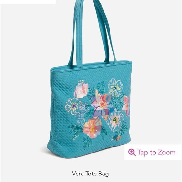 Vera Bradley Vera Large Tote Bag in Microfiber Happy Blooms NWT - Picture 1 of 4